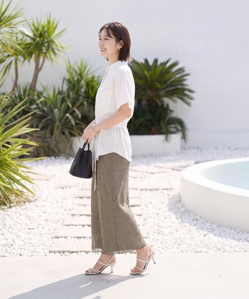 STYLE DELI（スタイルデリ）の「【LUXE】ウエストマークシワ加工シャツジャケット（シャツ/ブラウス・レディース・ホワイト/ネイビー/カーキ・FREE）」の15枚目の写真