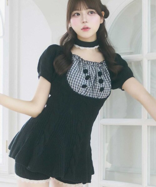 Belle Charme（ベルシャルム）の「【Belle Charme】Cable Knit Peplum Tops（ニット/セーター・レディース・ピンク/ブラック/ベージュ・FREE）」の4枚目の写真