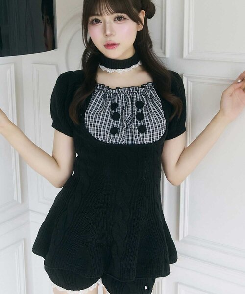 Belle Charme（ベルシャルム）の「【Belle Charme】Cable Knit Peplum Tops（ニット/セーター・レディース・ピンク/ブラック/ベージュ・FREE）」の5枚目の写真
