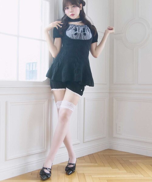 Belle Charme（ベルシャルム）の「【Belle Charme】Cable Knit Peplum Tops（ニット/セーター・レディース・ピンク/ブラック/ベージュ・FREE）」の6枚目の写真