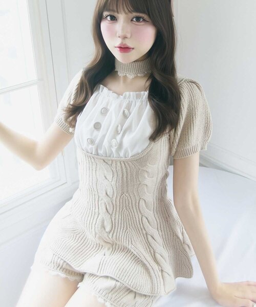 Belle Charme（ベルシャルム）の「【Belle Charme】Cable Knit Peplum Tops（ニット/セーター・レディース・ピンク/ブラック/ベージュ・FREE）」の11枚目の写真