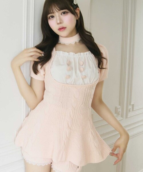 Belle Charme（ベルシャルム）の「【Belle Charme】Cable Knit Peplum Tops（ニット/セーター・レディース・ピンク/ブラック/ベージュ・FREE）」の21枚目の写真