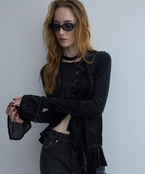 JOSE MOON(ジョゼムーン)の「SHEER VELOUR CHOKER TOPS/シアーベロアチョーカートップス(Tシャツ/カットソー・レディース・ブラック/ホワイト/ピンク・FREE)」の15枚目の写真