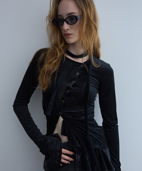 JOSE MOON(ジョゼムーン)の「SHEER VELOUR CHOKER TOPS/シアーベロアチョーカートップス(Tシャツ/カットソー・レディース・ブラック/ホワイト/ピンク・FREE)」の13枚目の写真