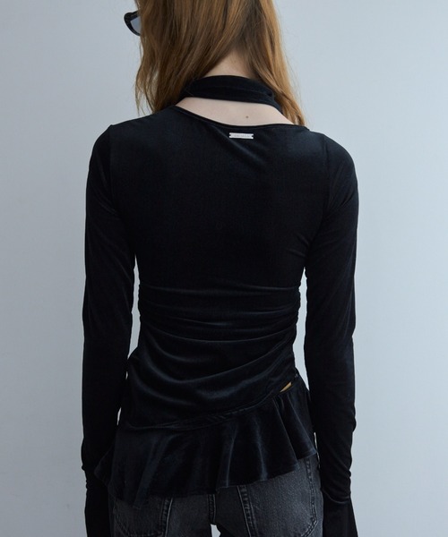 JOSE MOON(ジョゼムーン)の「SHEER VELOUR CHOKER TOPS/シアーベロアチョーカートップス(Tシャツ/カットソー・レディース・ブラック/ホワイト/ピンク・FREE)」の16枚目の写真