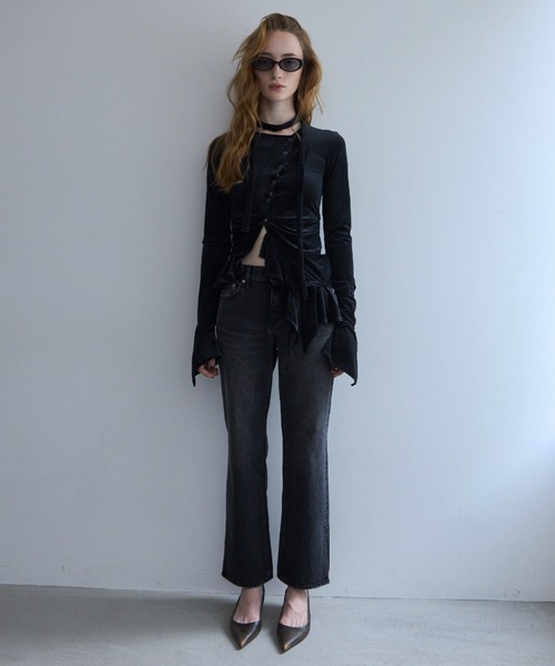 JOSE MOON(ジョゼムーン)の「SHEER VELOUR CHOKER TOPS/シアーベロアチョーカートップス(Tシャツ/カットソー・レディース・ブラック/ホワイト/ピンク・FREE)」の17枚目の写真