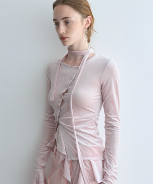 JOSE MOON(ジョゼムーン)の「SHEER VELOUR CHOKER TOPS/シアーベロアチョーカートップス(Tシャツ/カットソー・レディース・ブラック/ホワイト/ピンク・FREE)」の8枚目の写真