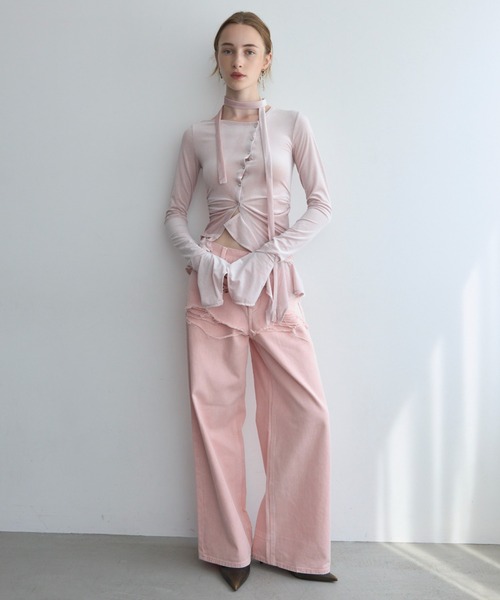 JOSE MOON(ジョゼムーン)の「SHEER VELOUR CHOKER TOPS/シアーベロアチョーカートップス(Tシャツ/カットソー・レディース・ブラック/ホワイト/ピンク・FREE)」の10枚目の写真