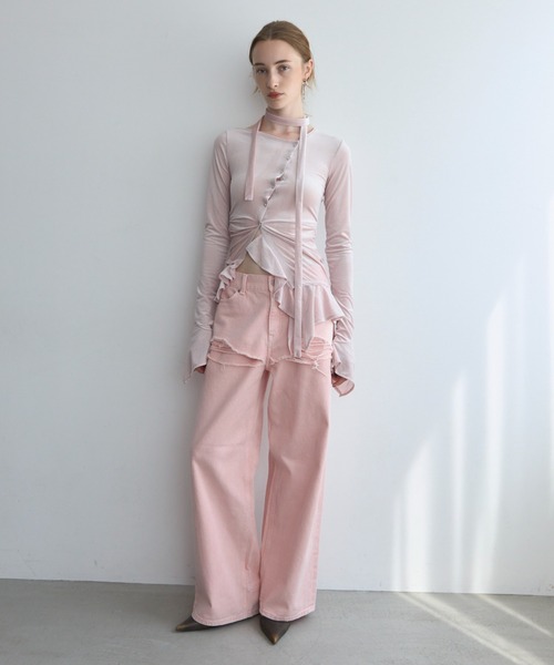 JOSE MOON(ジョゼムーン)の「SHEER VELOUR CHOKER TOPS/シアーベロアチョーカートップス(Tシャツ/カットソー・レディース・ブラック/ホワイト/ピンク・FREE)」の12枚目の写真