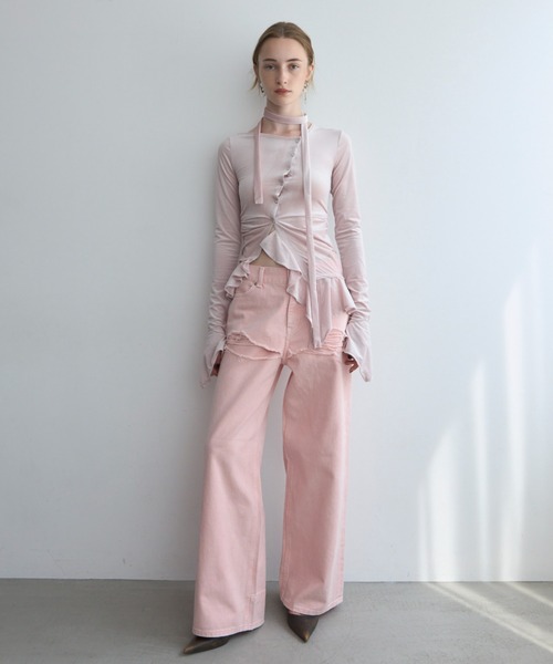 JOSE MOON(ジョゼムーン)の「SHEER VELOUR CHOKER TOPS/シアーベロアチョーカートップス(Tシャツ/カットソー・レディース・ブラック/ホワイト/ピンク・FREE)」の9枚目の写真