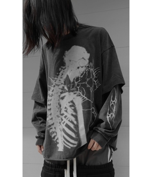 LOVE KILLER(ラブキラー)の「A'GEM/9 × .kom 『LOVE KILLER/ラブ キラー』スケルトンロゴレイヤードロングスリーブ(Tシャツ/カットソー・メンズ・ブラック・FREE)」の4枚目の写真