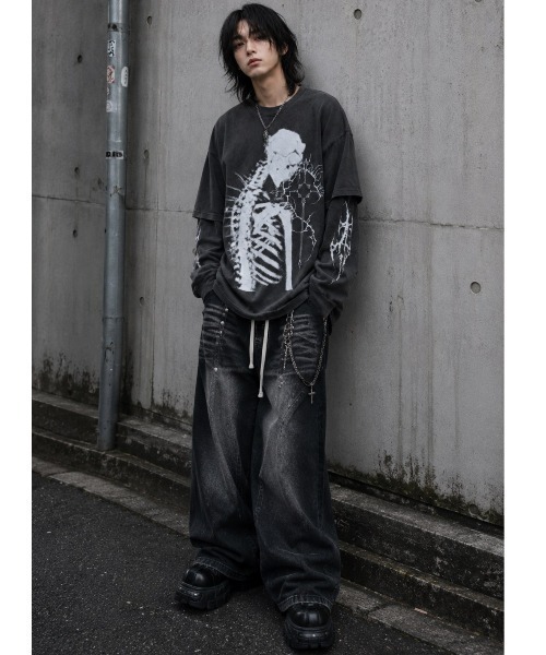 LOVE KILLER(ラブキラー)の「A'GEM/9 × .kom 『LOVE KILLER/ラブ キラー』スケルトンロゴレイヤードロングスリーブ(Tシャツ/カットソー・メンズ・ブラック・FREE)」の3枚目の写真