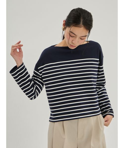 Mila Owen(ミラオーウェン)の「ボートネックパネルボーダー(Tシャツ/カットソー・レディース・ネイビー/レッド/ライトブルー/ブラック・F)」の3枚目の写真