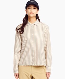 AIGLE | 吸水速乾 ストライプ 裾絞り プリーツ入りバックヨーク ロングスリーブシャツ(シャツ/ブラウス)