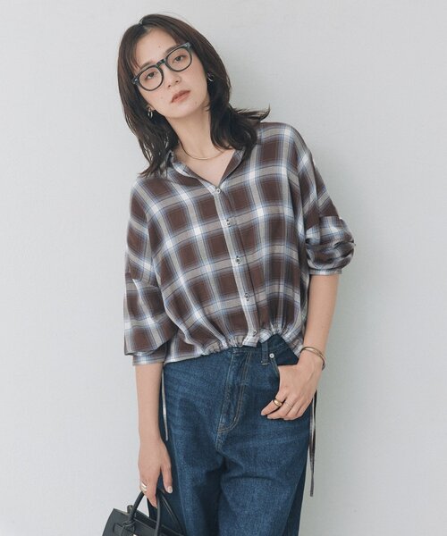 RIVE DROITE(リヴドロワ)の「ドレーピーチェックドロストシャツ(秋服/オンブレチェック)(シャツ/ブラウス・レディース・ベージュ/ブラック/ブラウン・FREE)」の21枚目の写真