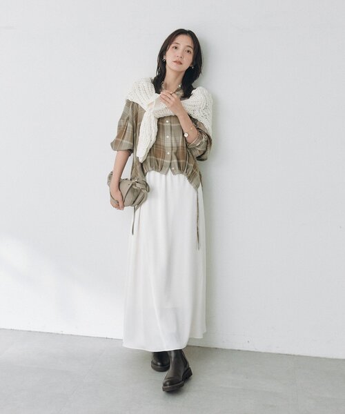 RIVE DROITE(リヴドロワ)の「ドレーピーチェックドロストシャツ(秋服/オンブレチェック)(シャツ/ブラウス・レディース・ベージュ/ブラック/ブラウン・FREE)」の16枚目の写真