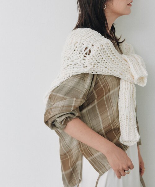 RIVE DROITE(リヴドロワ)の「ドレーピーチェックドロストシャツ(秋服/オンブレチェック)(シャツ/ブラウス・レディース・ベージュ/ブラック/ブラウン・FREE)」の10枚目の写真
