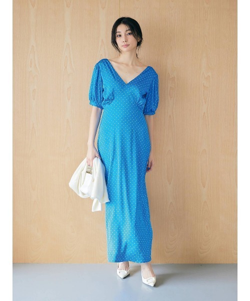 BLUE×PALANG(ブルーパラン)の「V-NECK DOT DRESS(ワンピース・レディース・ブルー/ネイビー・M/S)」の1枚目の写真