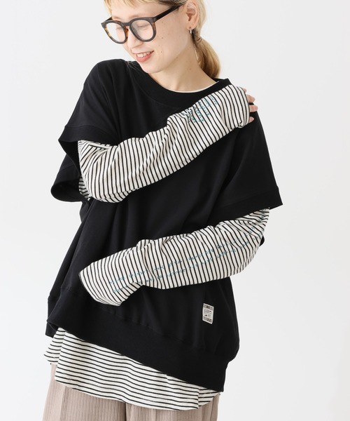 HEART MARKET（ハートマーケット）の「袖プリントクルーインナー（Tシャツ/カットソー・レディース・ホワイト/グレー/ブラック系1/ブラック系2・FREE）」の3枚目の写真