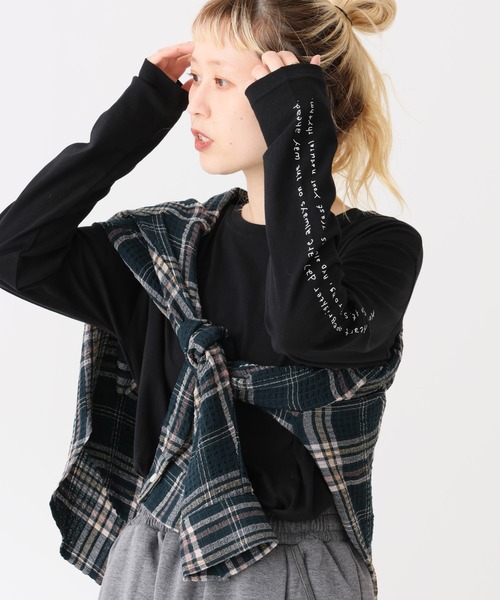 HEART MARKET（ハートマーケット）の「袖プリントクルーインナー（Tシャツ/カットソー・レディース・ホワイト/グレー/ブラック系1/ブラック系2・FREE）」の7枚目の写真