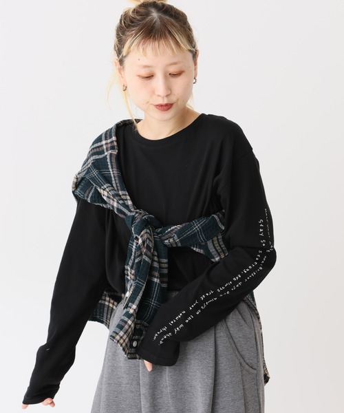 HEART MARKET（ハートマーケット）の「袖プリントクルーインナー（Tシャツ/カットソー・レディース・ホワイト/グレー/ブラック系1/ブラック系2・FREE）」の8枚目の写真