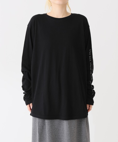 HEART MARKET（ハートマーケット）の「袖プリントクルーインナー（Tシャツ/カットソー・レディース・ホワイト/グレー/ブラック系1/ブラック系2・FREE）」の22枚目の写真