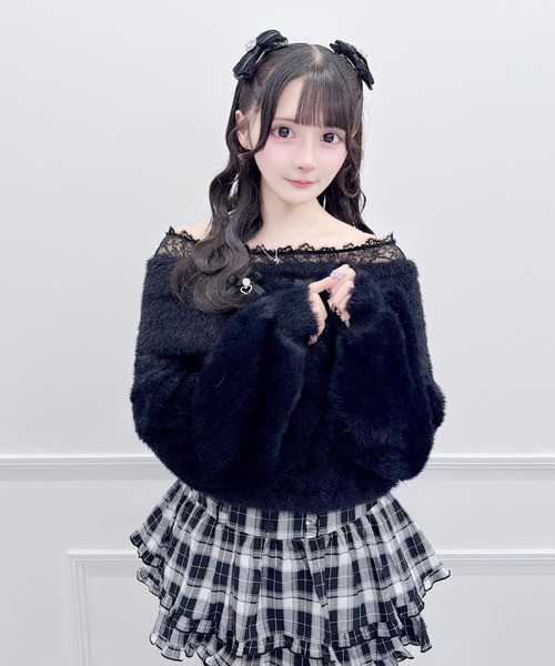 MA*RS(アメーバーマーズ)の「ハートボタンオフショルダーニット(ニット/セーター・レディース・ピンク/ブラック/ホワイト・FREE)」の9枚目の写真