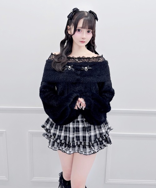 MA*RS(アメーバーマーズ)の「ハートボタンオフショルダーニット(ニット/セーター・レディース・ピンク/ブラック/ホワイト・FREE)」の11枚目の写真