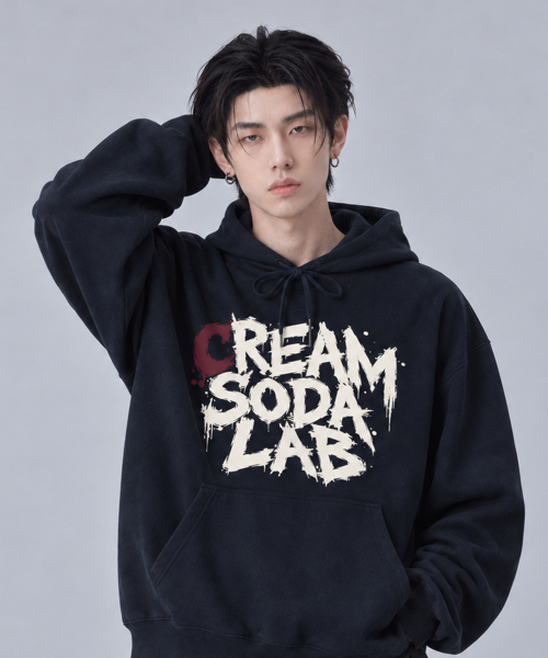 CREAM SODA LAB(クリームソーダラボ)の「インクスプラッシュフーディー(パーカー・レディース・ブラック/ネイビー/グレー/オートミール・MEDIUM/LARGE/X-LARGE)」の7枚目の写真