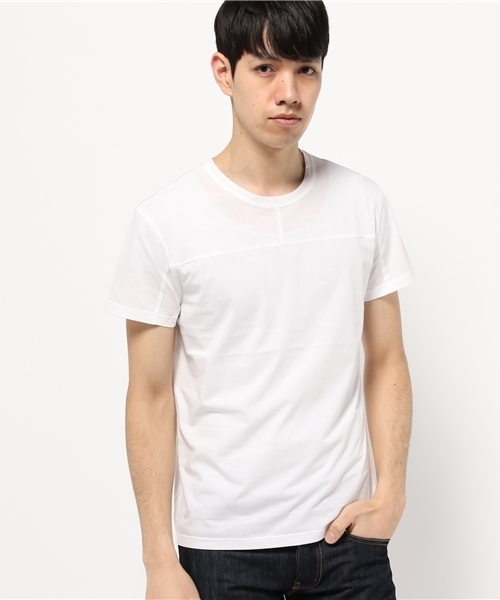 WRAPINKNOT（ラッピンノット）の「バイカラー シルケット Tシャツ（Tシャツ/カットソー・メンズ・グレー/ネイビー/オフホワイト・3）」の2枚目の写真