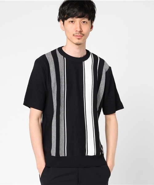COMME CA ISM(コムサイズム)の「ストライプ柄半袖ニット(ニット/セーター・メンズ・ネイビー/ホワイト・LARGE/MEDIUM)」の2枚目の写真