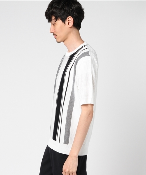 COMME CA ISM(コムサイズム)の「ストライプ柄半袖ニット(ニット/セーター・メンズ・ネイビー/ホワイト・LARGE/MEDIUM)」の3枚目の写真