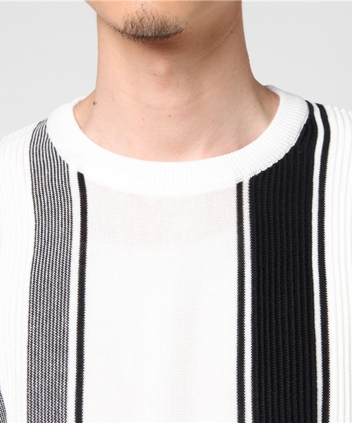 COMME CA ISM(コムサイズム)の「ストライプ柄半袖ニット(ニット/セーター・メンズ・ネイビー/ホワイト・LARGE/MEDIUM)」の5枚目の写真