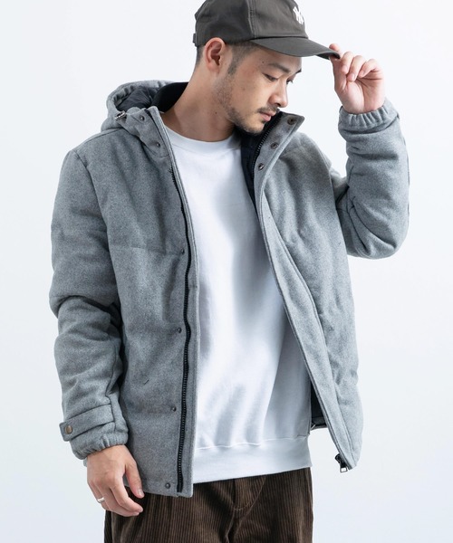 Rocky Monroe(ロッキーモンロー)の「ウール混メルトン ボリュームネック フードダウンジャケット(ダウンジャケット/コート・メンズ・ブラック/チャコール/ネイビー/グレー/キャメル/グレー系その他/ベージュ・L/M/S/XL/XXL)」の2枚目の写真