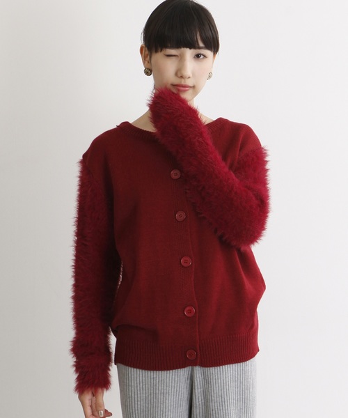 MERLOT（メルロー）の「ファースリーブカーディガン1258（カーディガン/ボレロ・レディース・ブラック/ベージュ/ブルーグレー/ワイン・FREE）」の4枚目の写真