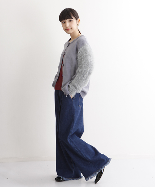 MERLOT（メルロー）の「ファースリーブカーディガン1258（カーディガン/ボレロ・レディース・ブラック/ベージュ/ブルーグレー/ワイン・FREE）」の14枚目の写真