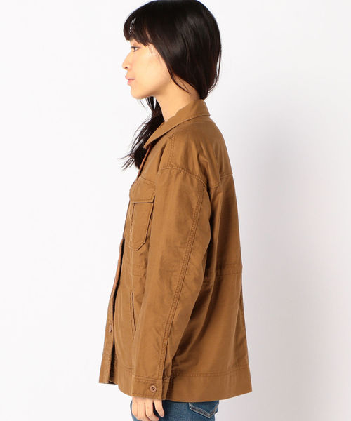 Khaju（カージュ）の「Khaju:ミリタリーシャツジャケット（ミリタリージャケット・レディース・キャメル/オリーブ・ONE SIZE）」の4枚目の写真