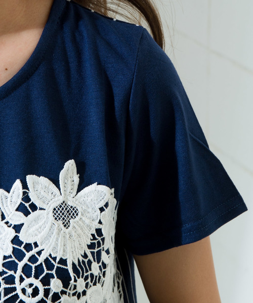 TST（ティーエスティー）の「TST / 胸レース付 切替Tシャツ（T