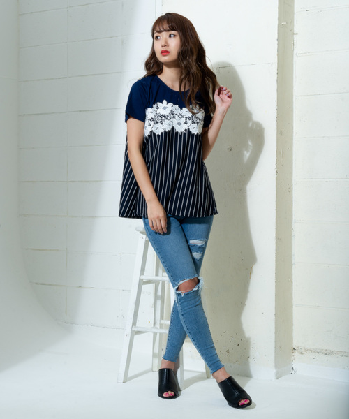 TST（ティーエスティー）の「TST / 胸レース付 切替Tシャツ（T