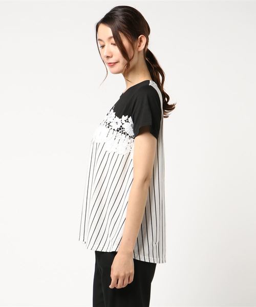 tシャツ 袖レース腰切り替えTシャツ レディース 袖レース腰切り替えTシャツ（Tシャツ/カットソー）｜deux amour