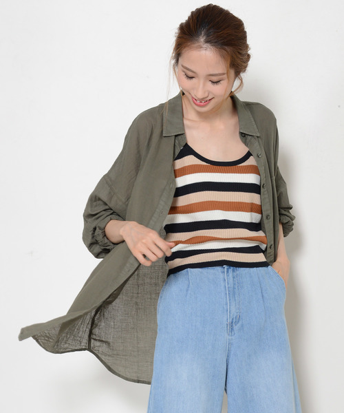 shopnikoniko（ショップニコニコ）の「ガーゼビッグシャツ（シャツ/ブラウス・レディース・オフホワイト/モカ/カーキ・フリー）」の3枚目の写真