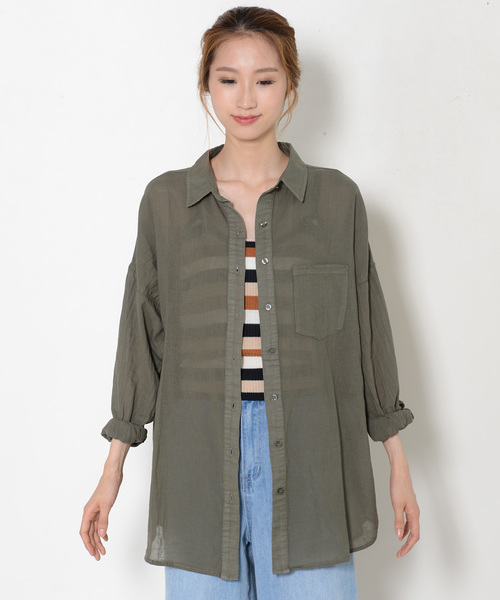 shopnikoniko（ショップニコニコ）の「ガーゼビッグシャツ（シャツ/ブラウス・レディース・オフホワイト/モカ/カーキ・フリー）」の4枚目の写真
