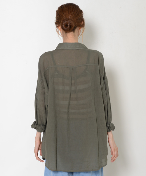 shopnikoniko（ショップニコニコ）の「ガーゼビッグシャツ（シャツ/ブラウス・レディース・オフホワイト/モカ/カーキ・フリー）」の6枚目の写真
