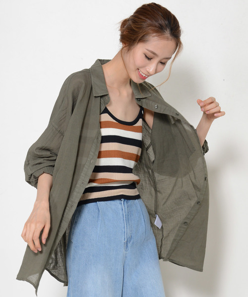 shopnikoniko（ショップニコニコ）の「ガーゼビッグシャツ（シャツ/ブラウス・レディース・オフホワイト/モカ/カーキ・フリー）」の14枚目の写真