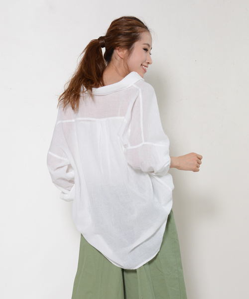 shopnikoniko（ショップニコニコ）の「ガーゼビッグシャツ（シャツ/ブラウス・レディース・オフホワイト/モカ/カーキ・フリー）」の20枚目の写真