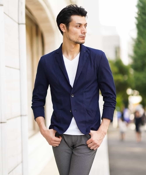 MICHEL KLEIN HOMME (ミッシェルクランオム)の「カットジャケット(ミニブロックチェックリンクス)(カーディガン/ボレロ・メンズ・ネイビー/グリーン・46/48/51)」の14枚目の写真