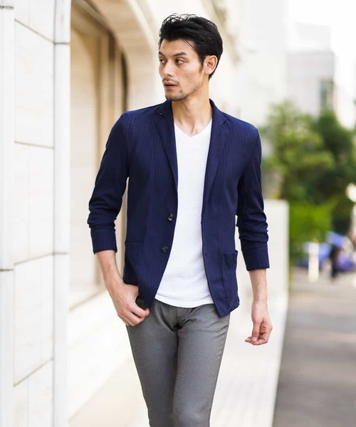 MICHEL KLEIN HOMME (ミッシェルクランオム)の「カットジャケット(ミニブロックチェックリンクス)(カーディガン/ボレロ・メンズ・ネイビー/グリーン・46/48/51)」の15枚目の写真