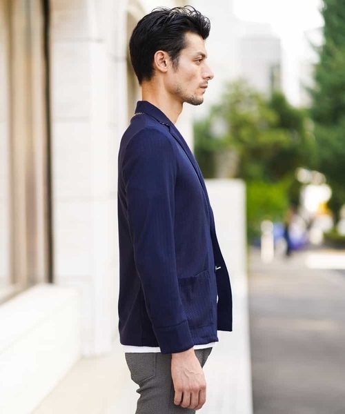 MICHEL KLEIN HOMME (ミッシェルクランオム)の「カットジャケット(ミニブロックチェックリンクス)(カーディガン/ボレロ・メンズ・ネイビー/グリーン・46/48/51)」の16枚目の写真