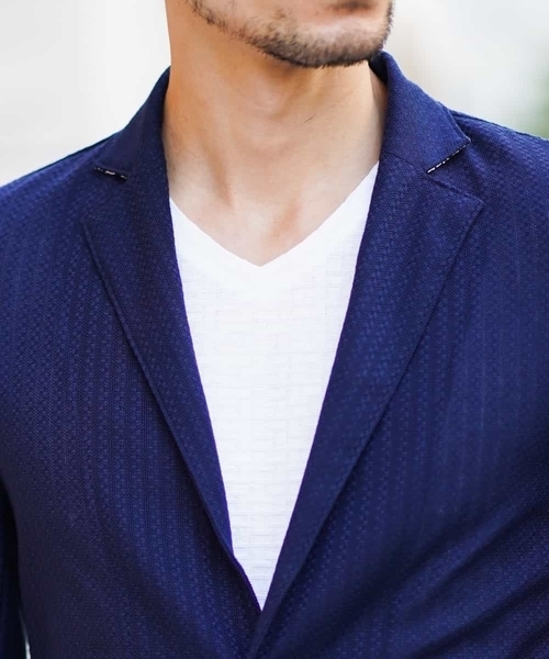 MICHEL KLEIN HOMME (ミッシェルクランオム)の「カットジャケット(ミニブロックチェックリンクス)(カーディガン/ボレロ・メンズ・ネイビー/グリーン・46/48/51)」の6枚目の写真