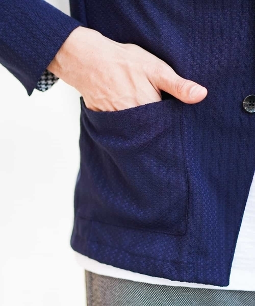MICHEL KLEIN HOMME (ミッシェルクランオム)の「カットジャケット(ミニブロックチェックリンクス)(カーディガン/ボレロ・メンズ・ネイビー/グリーン・46/48/51)」の8枚目の写真